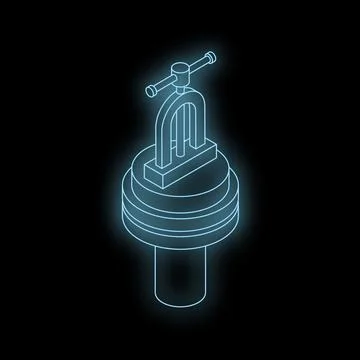 Glowing wireframe vice grip holding cylindrical object on black background Stock Illustration