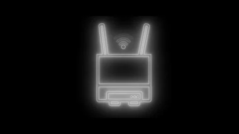 Glowing wireless router icon on a black background with a simple neon outli.. 스톡 동영상 337080796