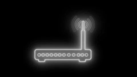 Glowing wireless router icon on a black background with signal waves, simpl.. 스톡 동영상 337080915