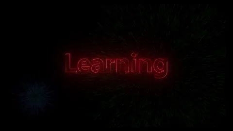 The glowing word learning appears on a dark background with radiating lines Video stock 318099078