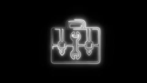Glowing Work Tools Icon and Symbol in HD Video Neon Stock Footage 304559014