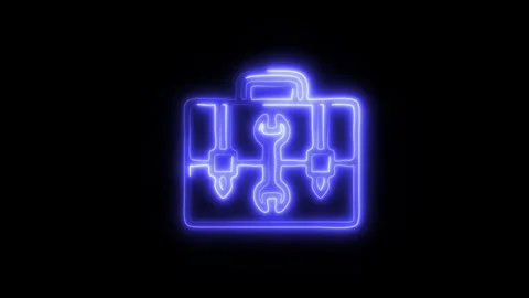Glowing Work Tools Icon and Symbol in HD Video Neon Stock Footage 304559020