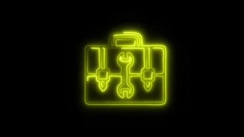 Glowing Work Tools Icon and Symbol in HD Video Neon Stock Footage 304559021
