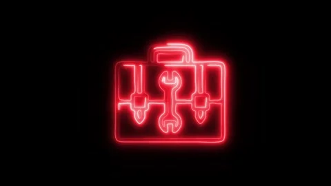 Glowing Work Tools Icon and Symbol in HD Video Neon Stock Footage 304559026
