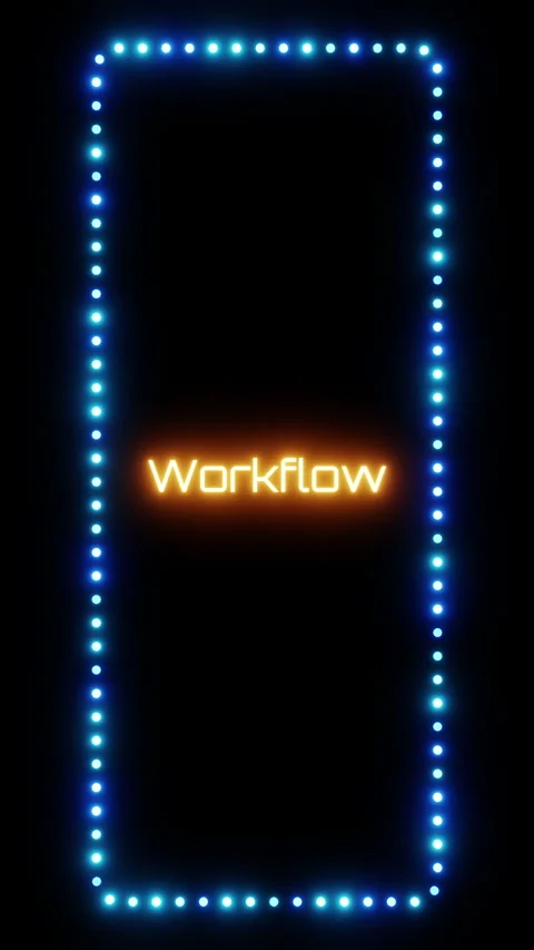 Glowing workflow sign in flashing vertical frame, 3D render. Workflow Stock Footage 332175680