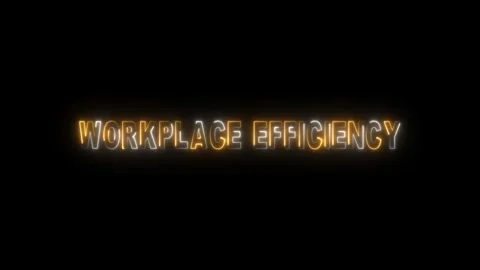 Glowing workplace efficiency neon sign on black background glowing text off.. 動画素材 331566108