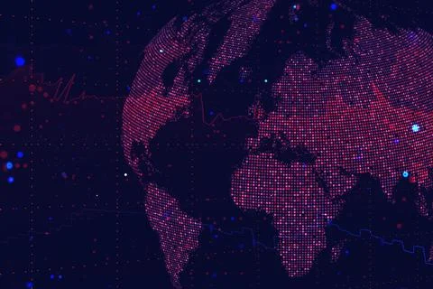 Glowing world data sphere with financial indicators and digital signals repre Stock Illustration