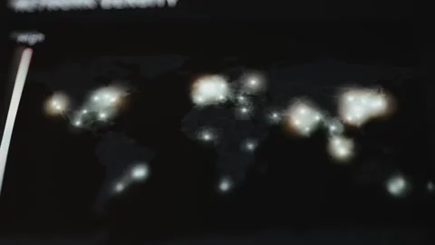 Glowing world map with active regional nodes and communication routes Stock Footage 342484791