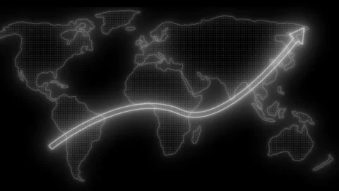 Glowing world map with an arrow indicating growth or progress animation Video stock 316709798