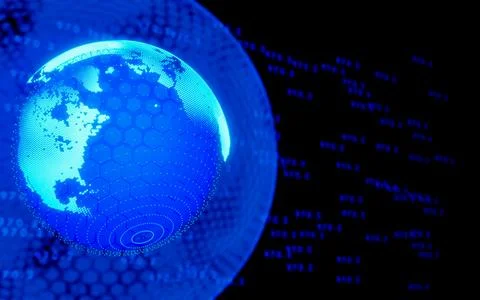 Glowing world map, celular, honeycomb, hexagonal, science, technology, HUD .. Ilustración de archivo