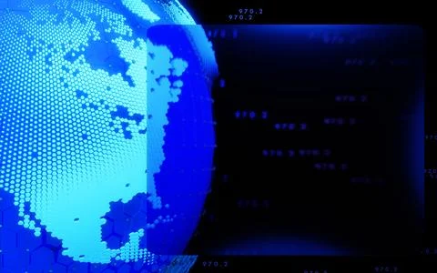 Glowing world map, celular, honeycomb, hexagonal, science, technology, HUD .. Stock Illustration