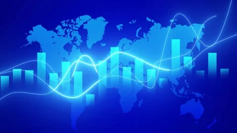 Glowing world map with charts, perfect for financial animations. Stock Footage 286410625