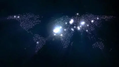 Glowing World Map Connection Rays Network Technology Motion Background Stock Footage 346155874