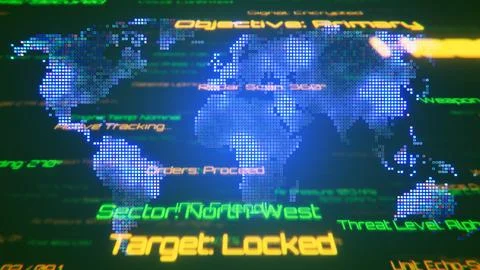 Glowing world map with cyber alert interface and threat data イラスト素材