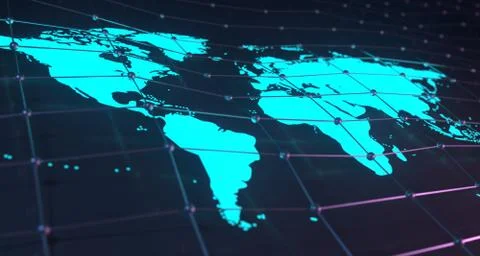 Glowing World Map On Plexus Background With Reflection.3D Rendering 스톡 일러스트
