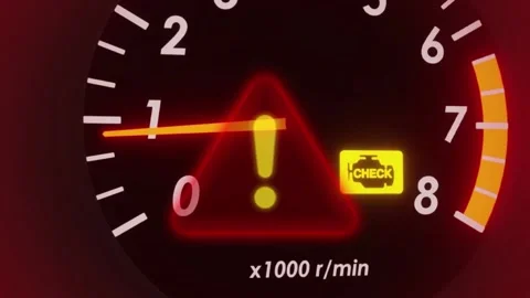 Glowing Yellow Check Engine Light Warning Signal on Car Dashboard Stock Footage 330697096