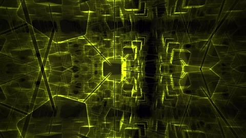 Glowing Yellow Digital Cube Grid Abstract Technology Background Stock Footage 343707491