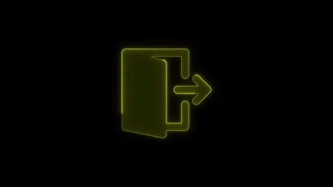 Glowing yellow exit neon sign animation showing door with arrow for way out.. Stock Footage 345550364