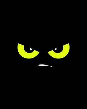Glowing yellow eyes staring from a deep black background with a minimalist .. Stock Illustration