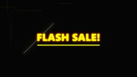 Glowing yellow flash sale text animations on black background Stock Footage 346506789