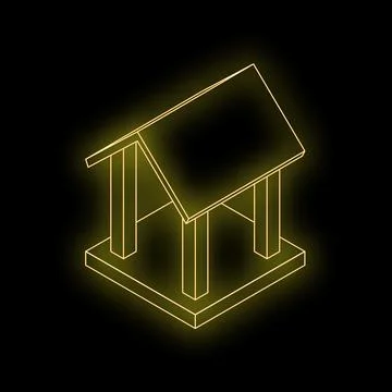 Glowing yellow gazebo wireframe structure on black background Stock Illustration