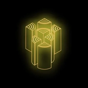Glowing yellow geometric shapes creating impossible figure on black backgroun Stock Illustration