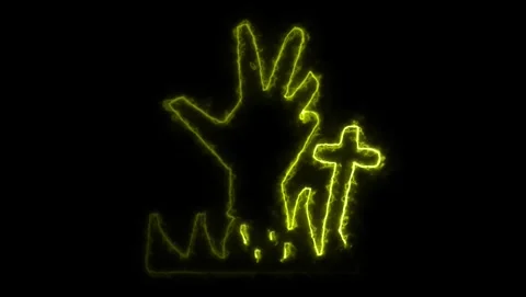 Glowing Yellow Hand Reaching From Ground With Cross Stock Footage 318054073