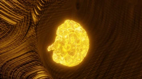 Glowing yellow human brain above abstract digital mesh background. Artificial Stock Footage 310928895