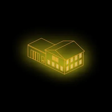 Glowing yellow isometric building on black background Stock Illustration