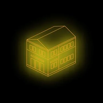 Glowing yellow isometric building on black background Stock Illustration
