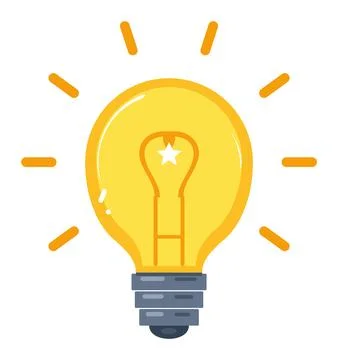 Glowing Yellow Light Bulb Vector Icon with Star Filament Ilustração Stock