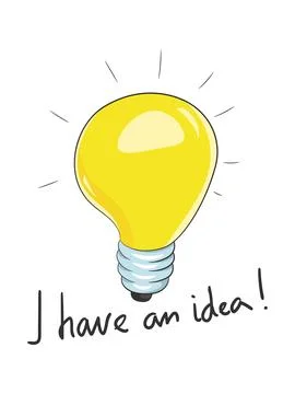 Glowing yellow lightbulb vector illustration with handwritten text I have an  Stock Illustration