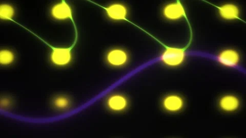 Glowing yellow lights on strings against a dark background. Video stock 335525606
