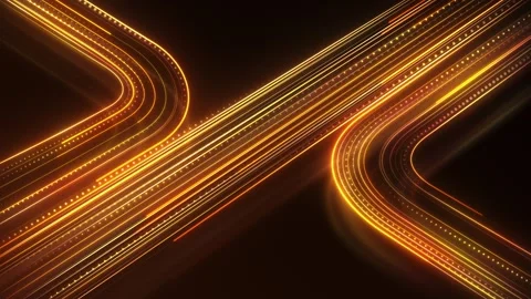 Glowing yellow lines on orange background. Neon information stripes flying... Video stock 297713344