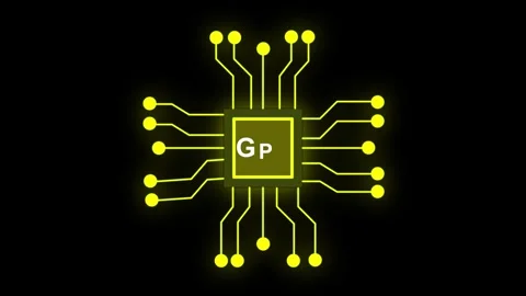 Glowing Yellow Microchip Circuit on animated Black Background processor tec.. Stock Footage 321586644