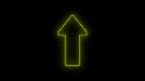 Glowing yellow neon arrow pointing upward against black background represen.. Stock Footage 345548342