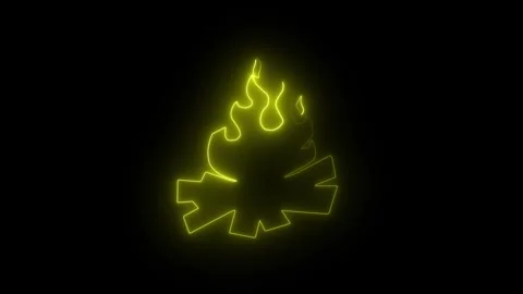 Glowing yellow neon campfire icon on black background Stock Footage 346485167