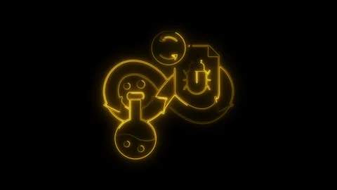 Glowing yellow neon continuous integration development cycle icon with bug .. Stock Footage 314708991