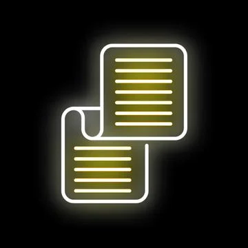 Glowing yellow neon file documents icons on black background Stock Illustration