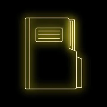 Glowing yellow neon file folder icon on black 스톡 일러스트