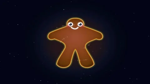 Glowing yellow neon gingerbread man outline shining against a dark starry n.. Stock Footage 343507744