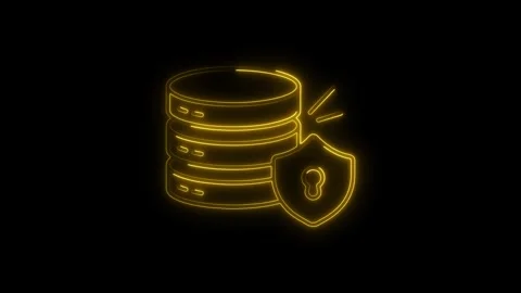 Glowing yellow neon icon representing secure data storage with stacked serv.. Stock Footage 314701925