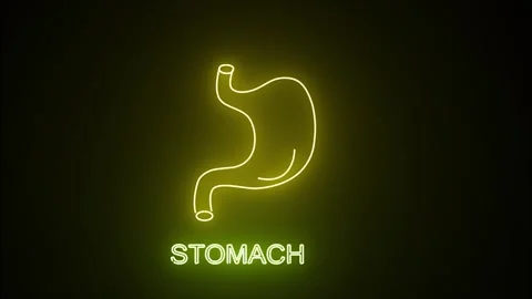 Glowing yellow neon line Human stomach icon is isolated on a black backgrou.. Stock Footage 292877851
