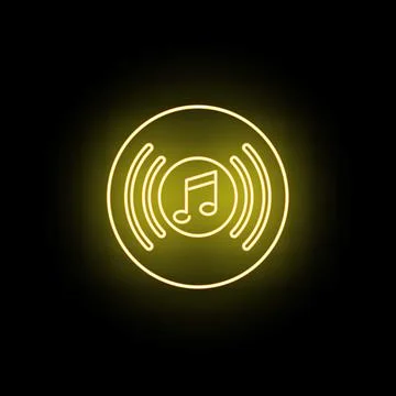 Glowing yellow neon music note sound icon Stock Illustration