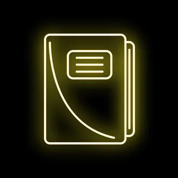 Glowing yellow neon notebook icon for learning Ilustração Stock