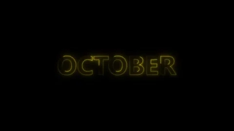 Glowing Yellow Neon O C T O B E R Text Animation Black Background Title Car.. Stock Footage 338371696