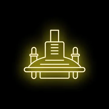Glowing yellow neon outline multi port connector icon Stock Illustration