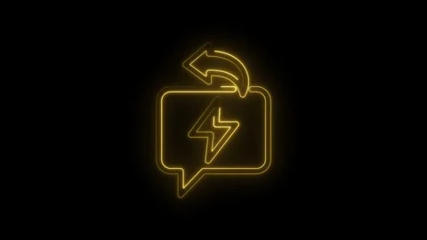 Glowing Yellow Neon Speech Bubble with Lightning Bolt and Refresh Arrow Icon Stock Footage 333952488