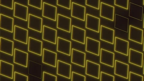 Glowing yellow neon square grid pattern background with soft light and depth Stock Footage 330087110