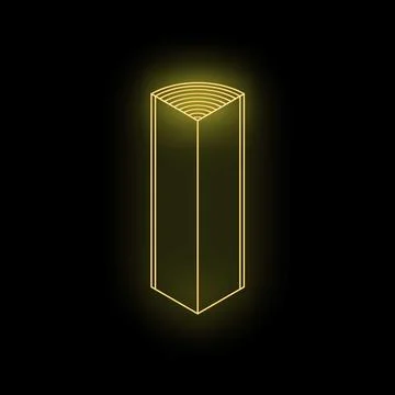 Glowing yellow neon triangular prism on black background Stock Illustration